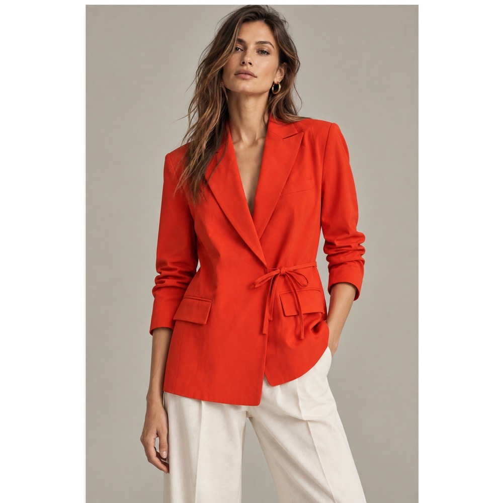 NWT Zara Oversized Blazer M-L Red Wrap Tie Bold Blazer Statement Piece Vibrant